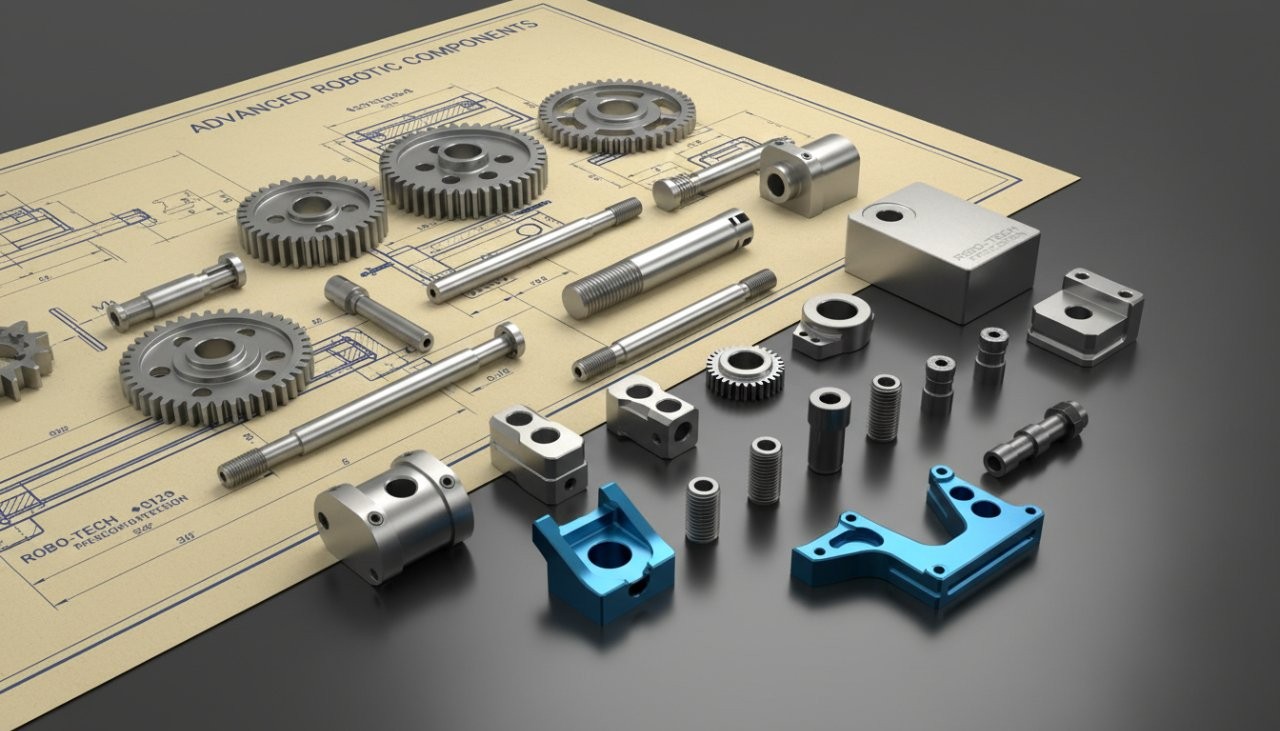 A collection of high-precision CNC machined parts specifically designed for robotic applications, including gears, shafts, housings, and specializ - 副本.jpg